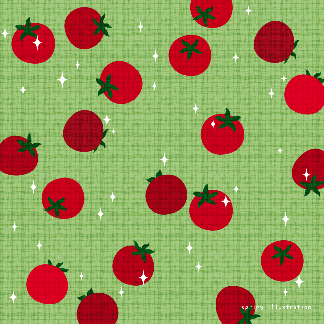 【ミニトマト】夏野菜のイラストましかく壁紙