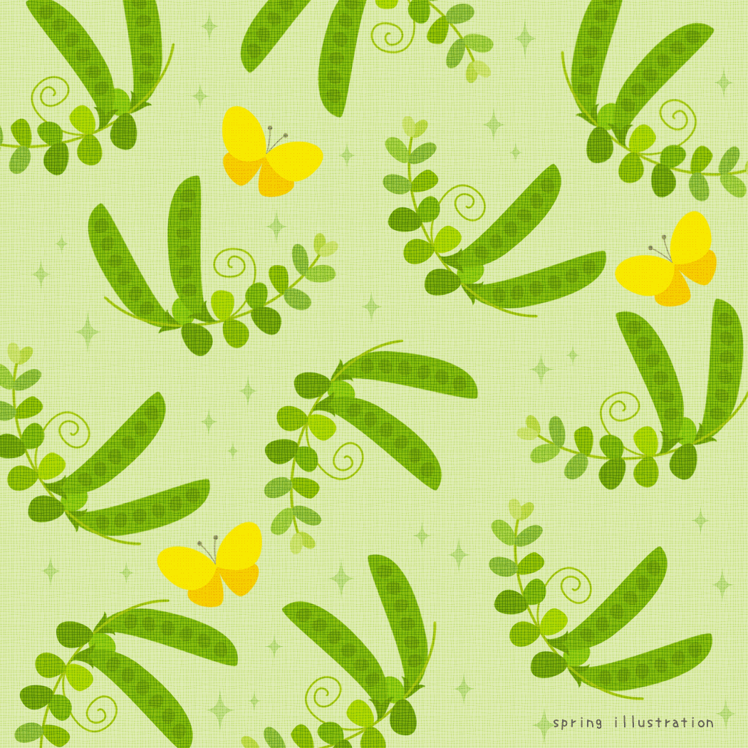 【グリーンピース】春野菜のイラストましかく壁紙