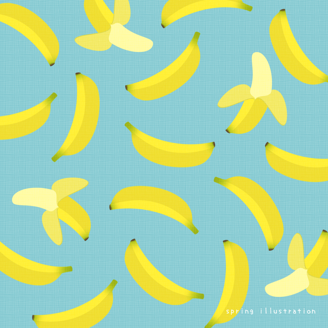 【バナナ】果物のイラストましかく壁紙・背景