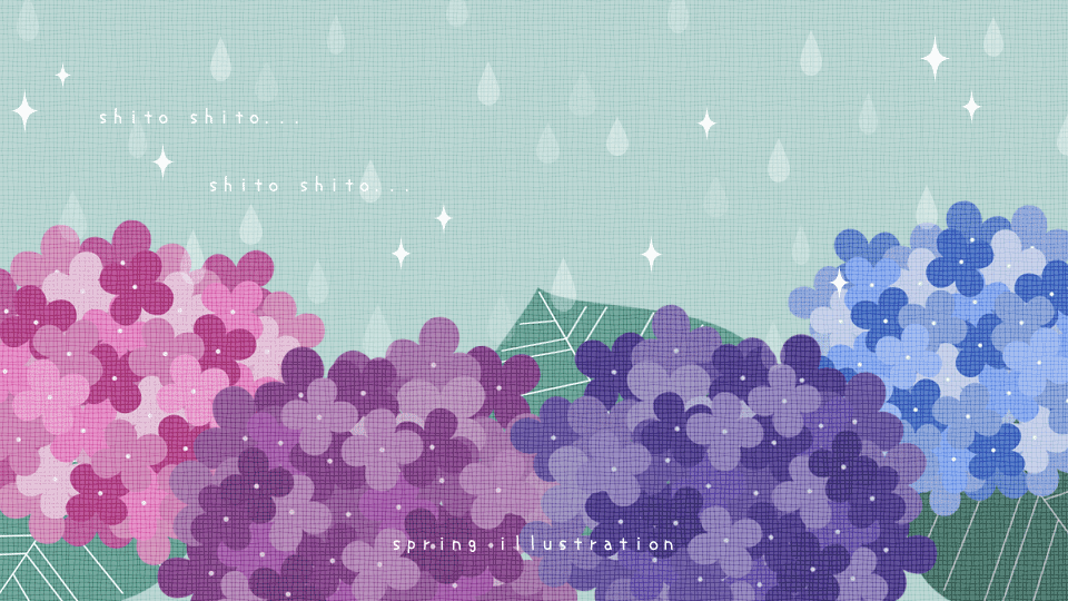 【あじさい】梅雨の花のイラストPC壁紙・背景