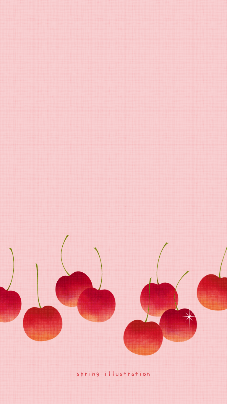 【さくらんぼ】初夏の果物のイラストスマホ壁紙・背景