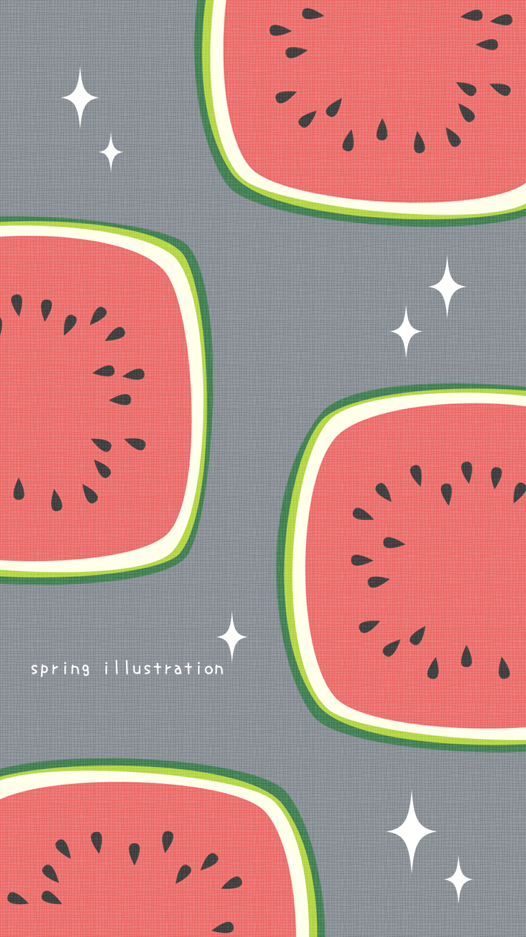 【すいか】夏の果物のイラストスマホ壁紙・背景