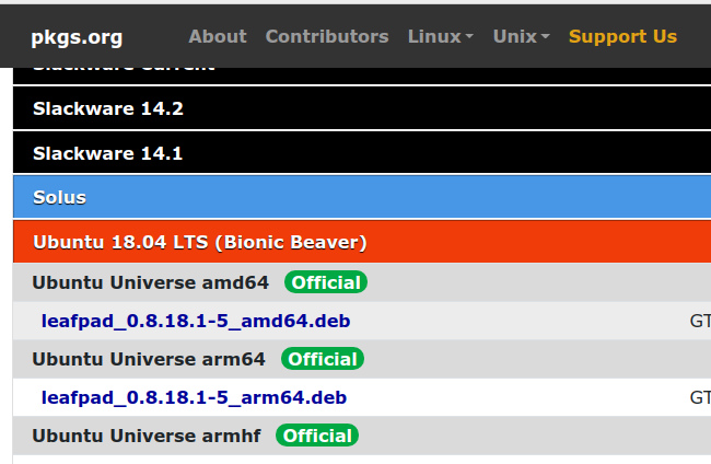 Ubuntu 20.04 Leafpad pkgs.org 検索